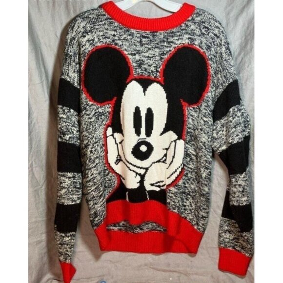 Disney Sweaters - Vintage 1980s Mickey & Co. Gray Acrylic Mickey Sweater - Size Large